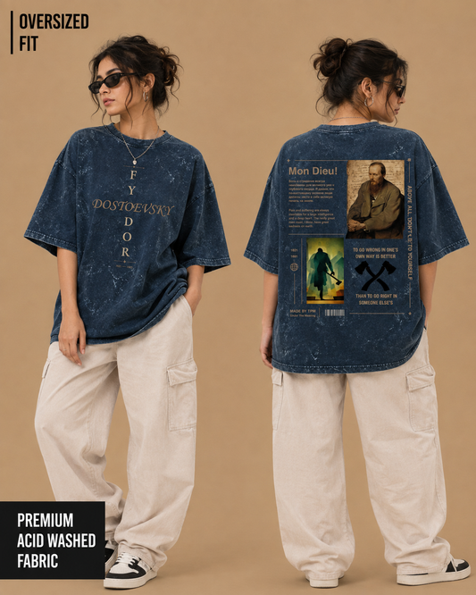 Dostoevsky: Mon Dieu! | Unisex Acid Washed Oversized Tee