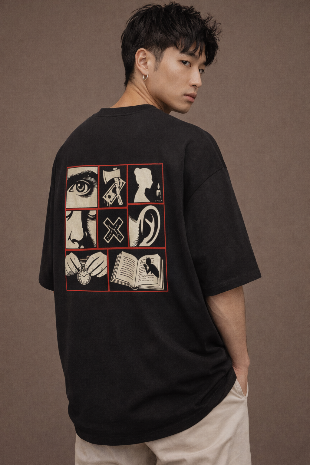 Crime and Punishment Flame Graphic Oversized T-Shirt | Unisex Oversized Standard T-Shirt