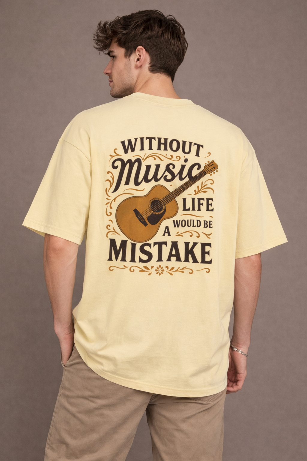 “Without Music, Life Would Be a Mistake” – Vintage Guitar Quote Oversized T-Shirt | Unisex Oversized Standard T-Shirt
