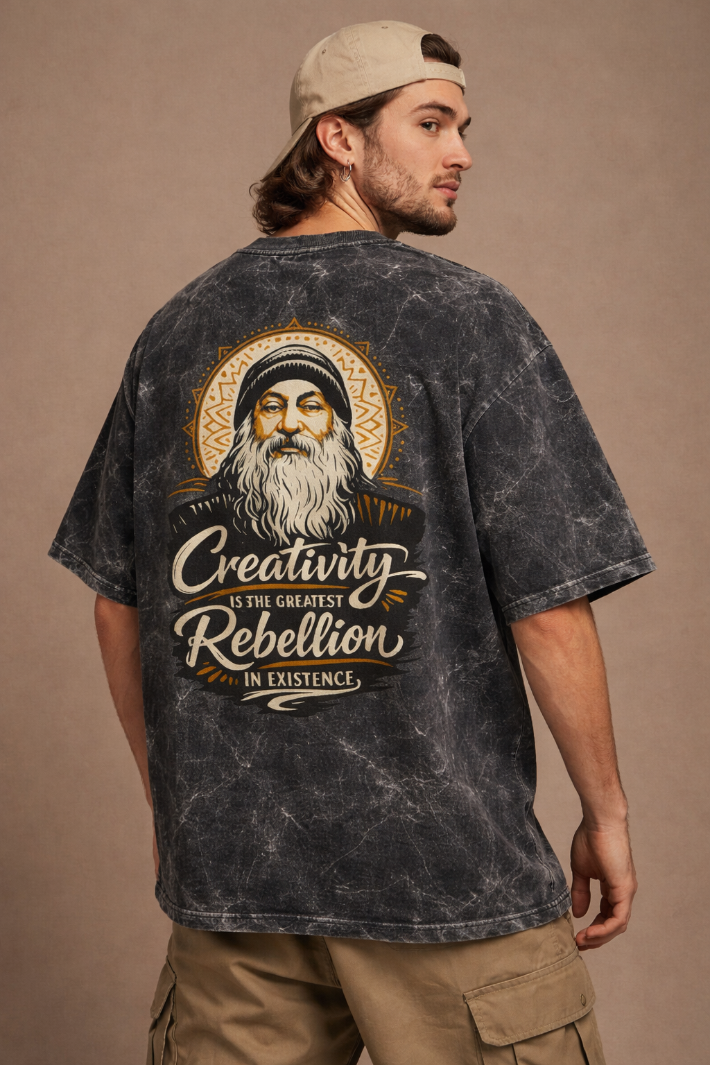 Creativity Is the Greatest Rebellion – Inspirational Osho Art | Unisex Acid Washed Oversized Tee