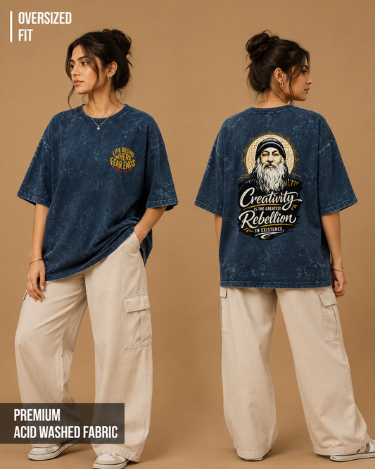 Osho: Creative Rebellion | Unisex Acid Washed Oversized Tee