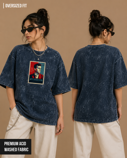 Wittgenstein Stamp Graphic | Unisex Acid Washed Oversized Tee