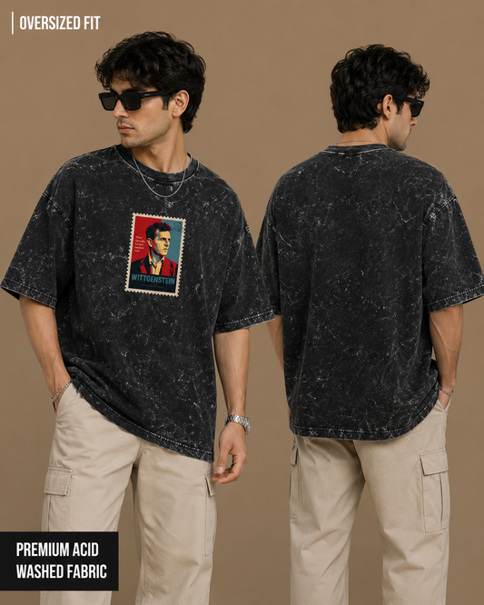 Wittgenstein Stamp Graphic | Unisex Acid Washed Oversized Tee