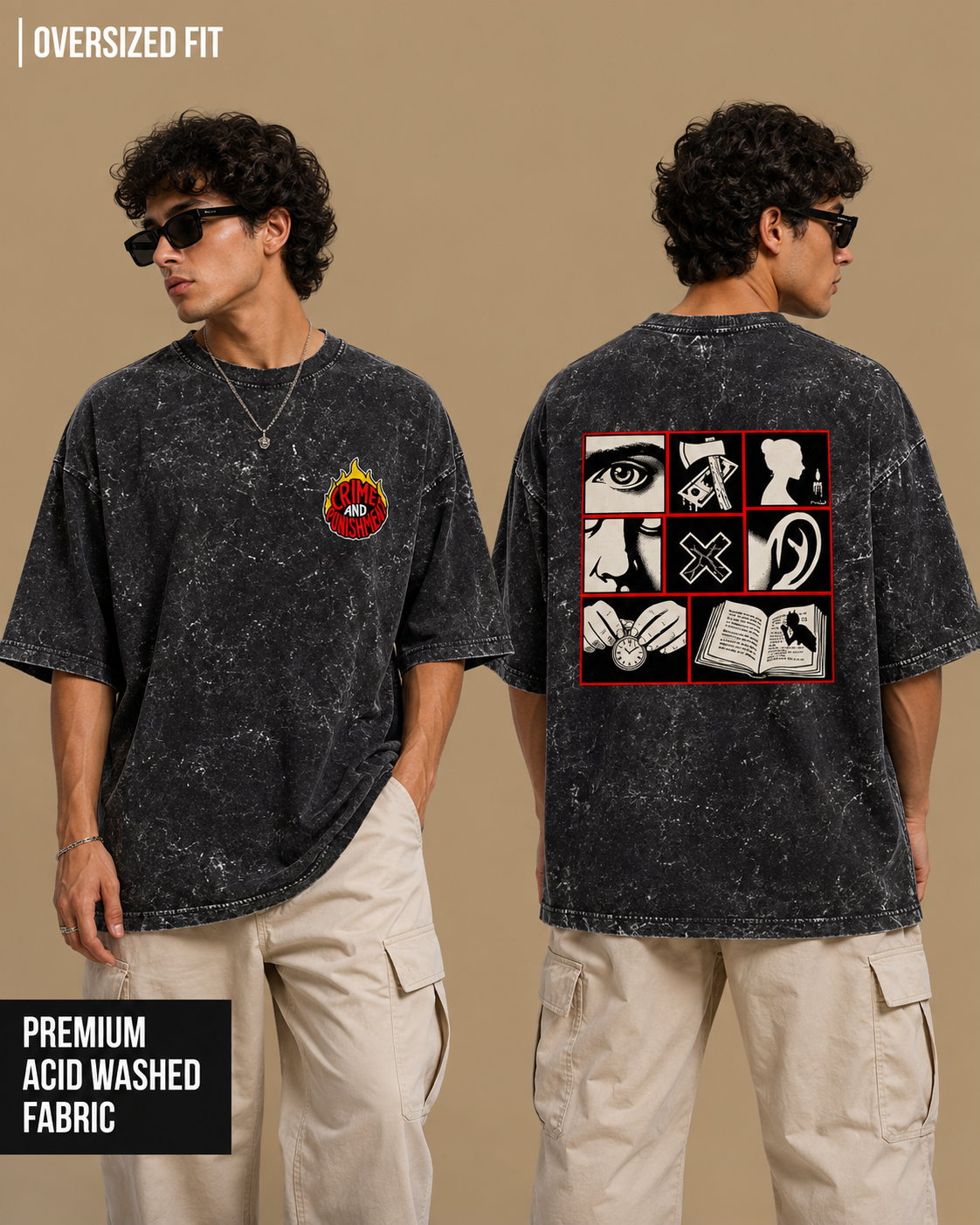 Crime and Punishment | Unisex Acid Washed Oversized Tee