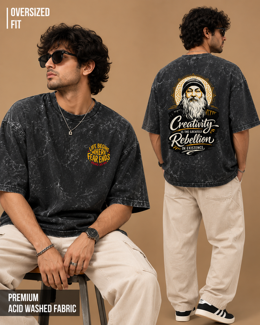 Osho: Creative Rebellion | Unisex Acid Washed Oversized Tee